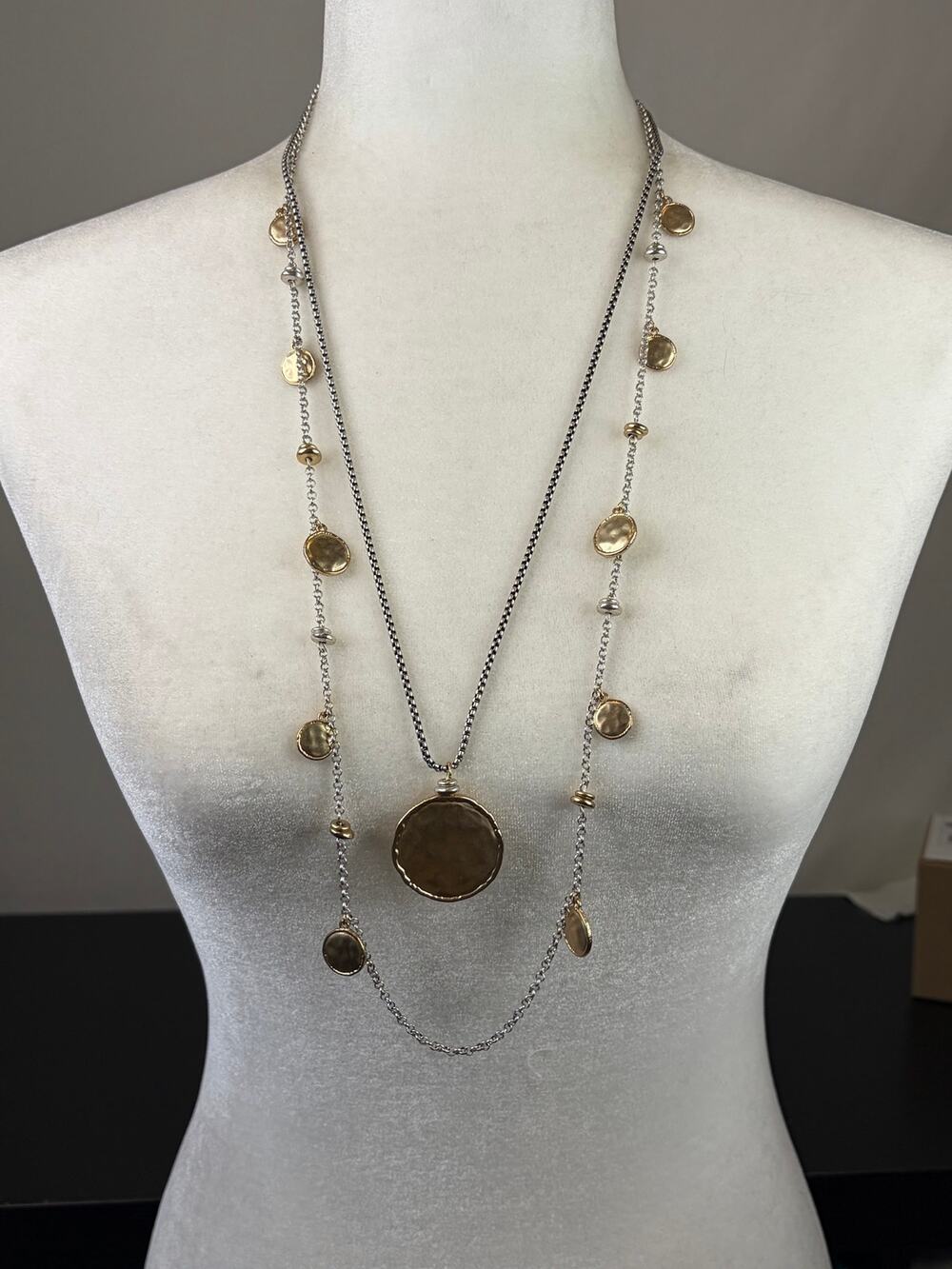 Chico's Mixed Gold and Silver Tone Coin Layering Interchangeable Long Necklace